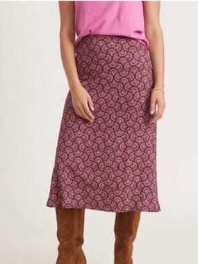 Marine Layer High Waisted Geometric Scallop Midi Slip Skirt Size 2